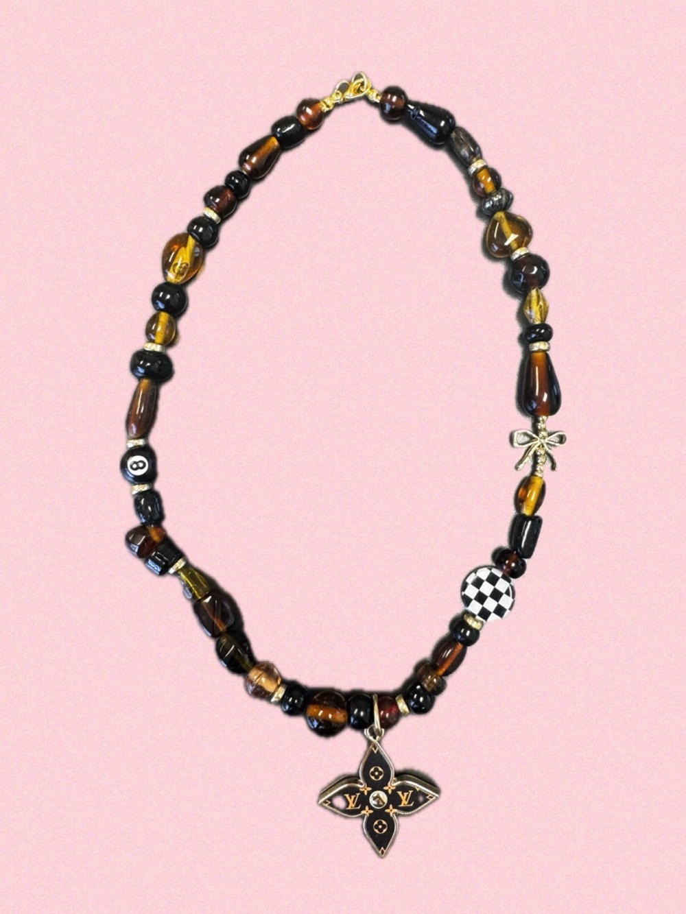 Designer-Inspired Brown and Black Beaded Necklace with Pendant